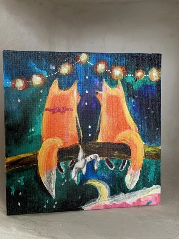 Интерьерная картина 20*20см Лисы на ветке