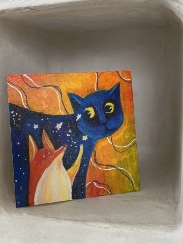 Интерьерная картина Кот и Лис 20*20см