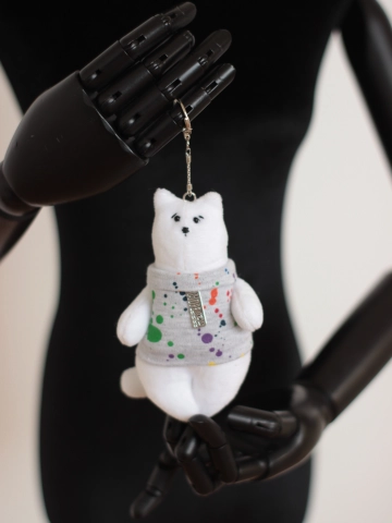 Брелок котик 13-15 см серый/белый